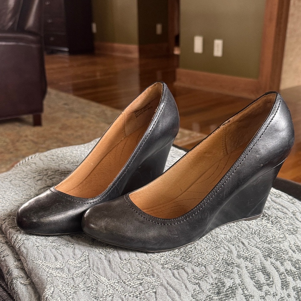 Clarks Black Leather Wedge Shoes